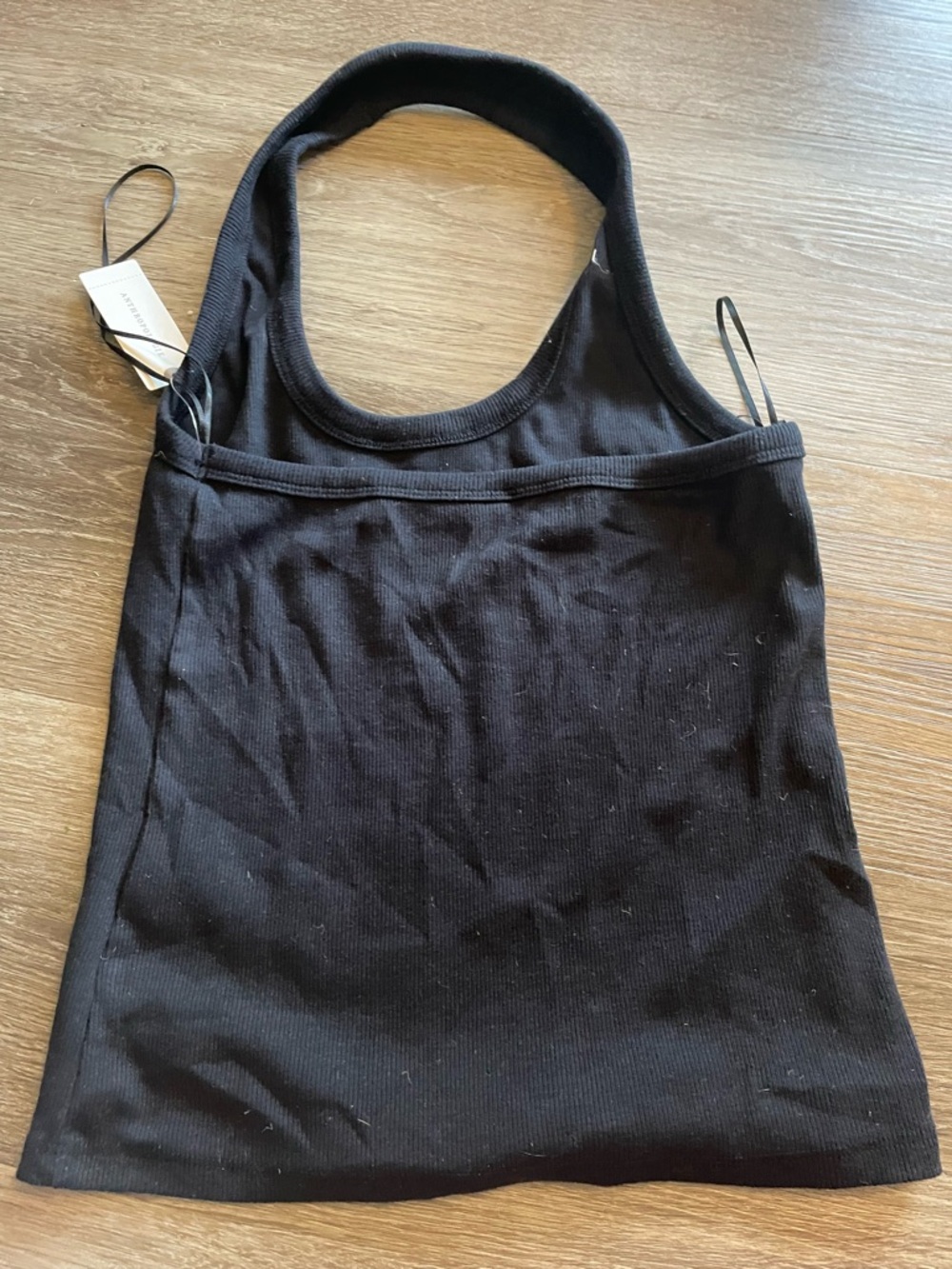 NWT Pilcro Anthropologie Black Ribbed Scoop Halter Tank - Picture 2 of 6